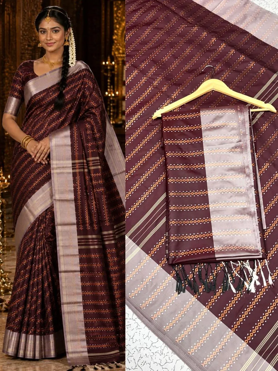 Fancy Soft Silk with Dana 1/2 Warp with 110 karishma Bhutta Saree